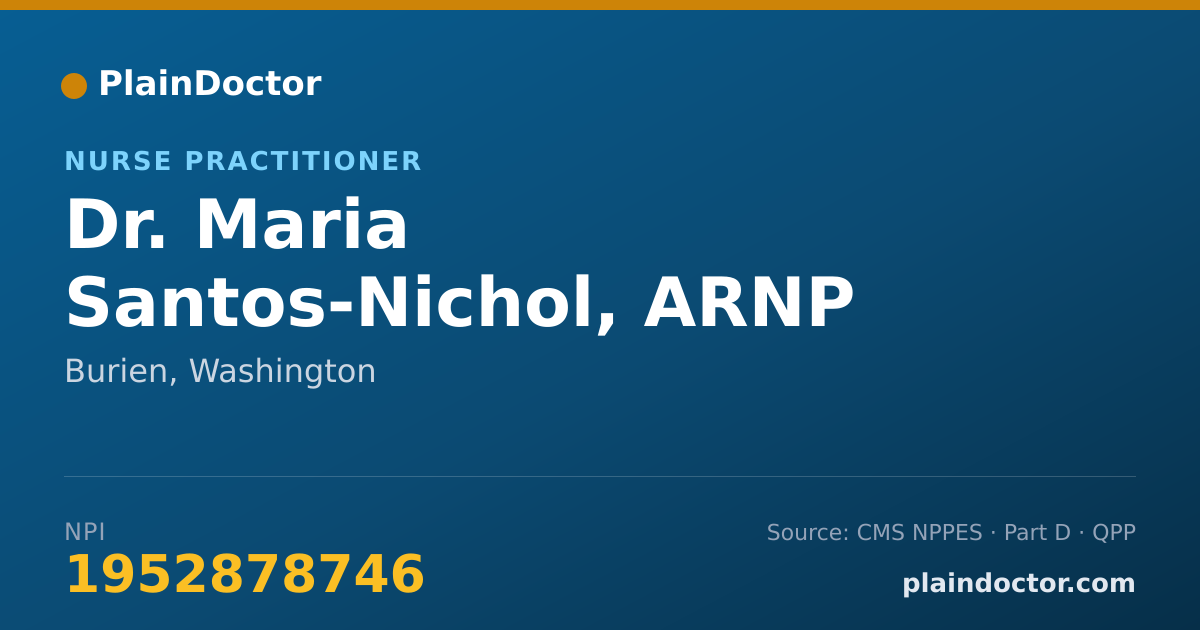 Shareable card for Maria Santos-Nichol, ARNP - Nurse Practitioner, Burien, WA