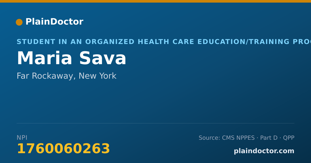 Shareable card for Maria Sava - Student in an Organized Health Care Education/Training Program, Far Rockaway, NY
