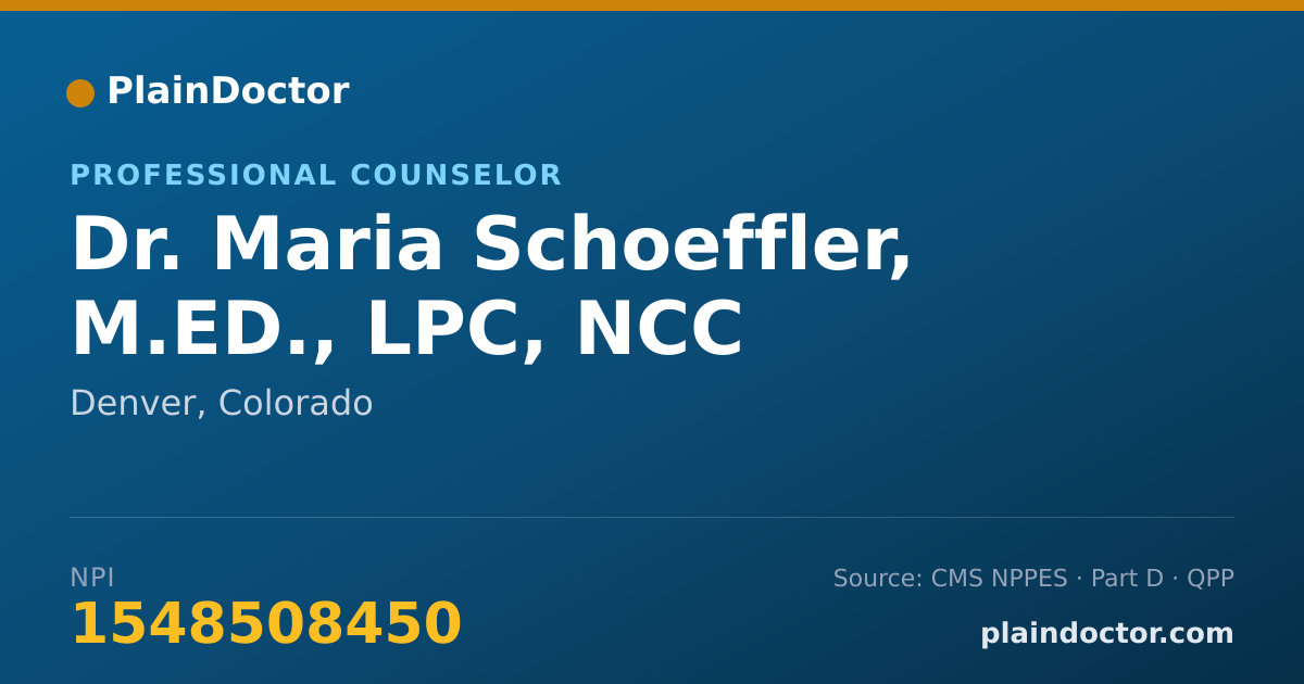 Shareable card for Maria Schoeffler, M.ED., LPC, NCC - Professional Counselor, Denver, CO