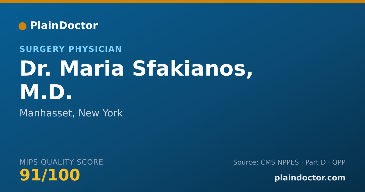 Shareable card for Maria Sfakianos, M.D. - Surgery Physician, Manhasset, NY