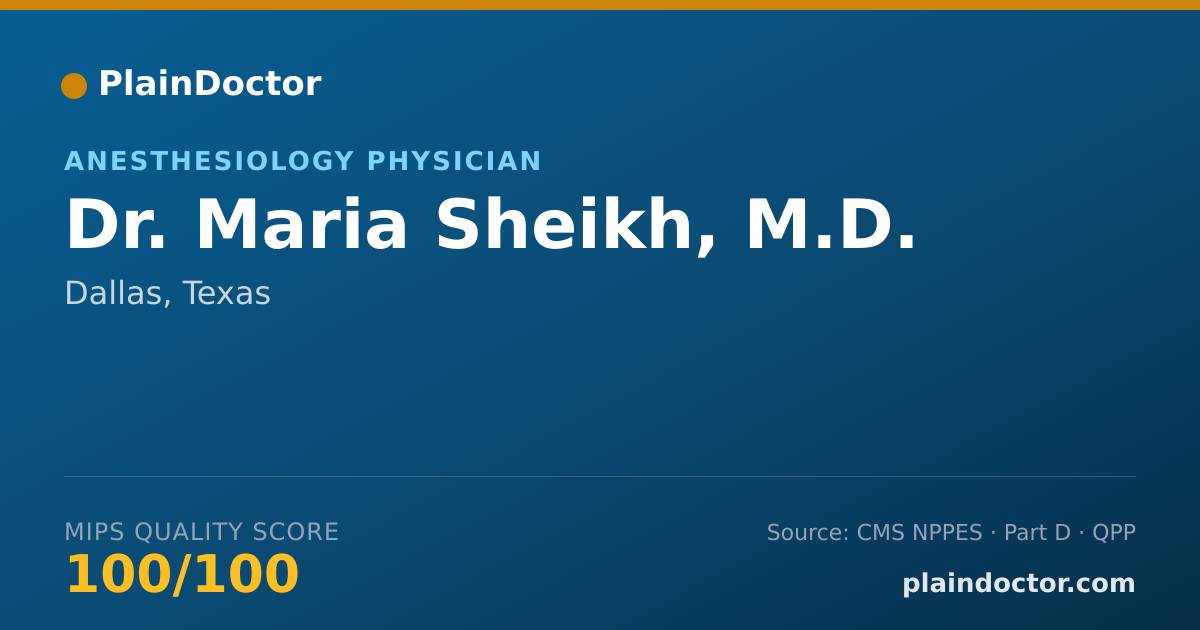 Shareable card for Maria Sheikh, M.D. - Anesthesiology Physician, Dallas, TX