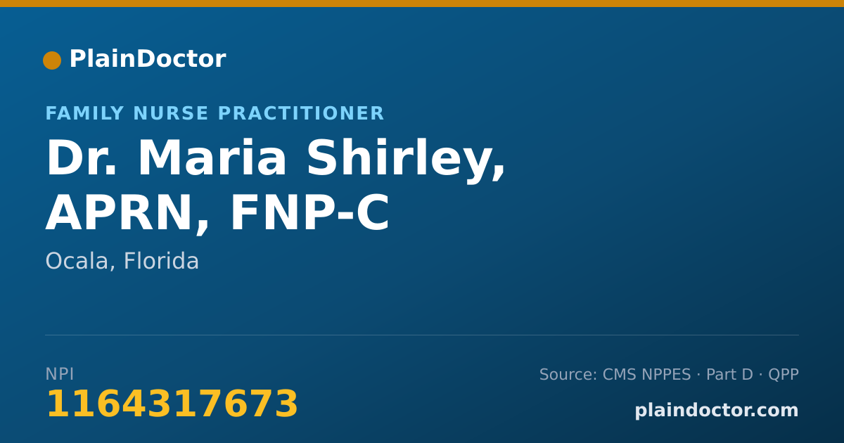 Shareable card for Maria Shirley, APRN, FNP-C - Family Nurse Practitioner, Ocala, FL