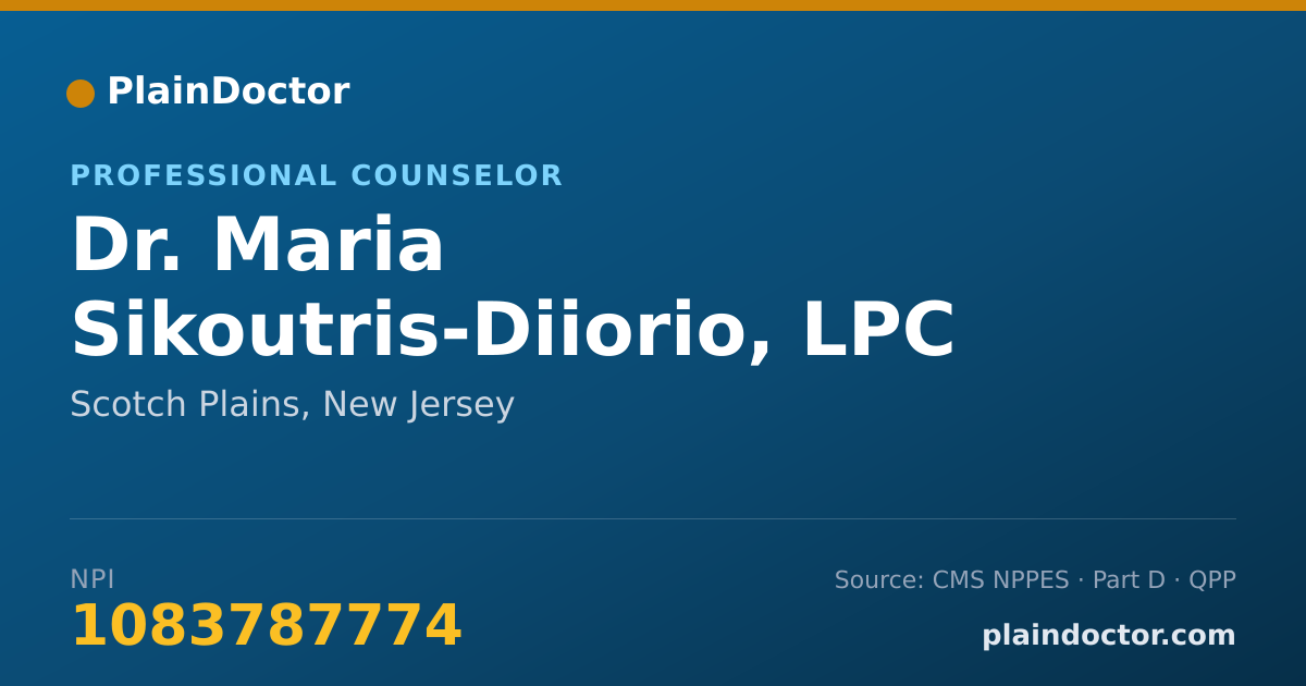Shareable card for Maria Sikoutris-Diiorio, LPC - Professional Counselor, Scotch Plains, NJ