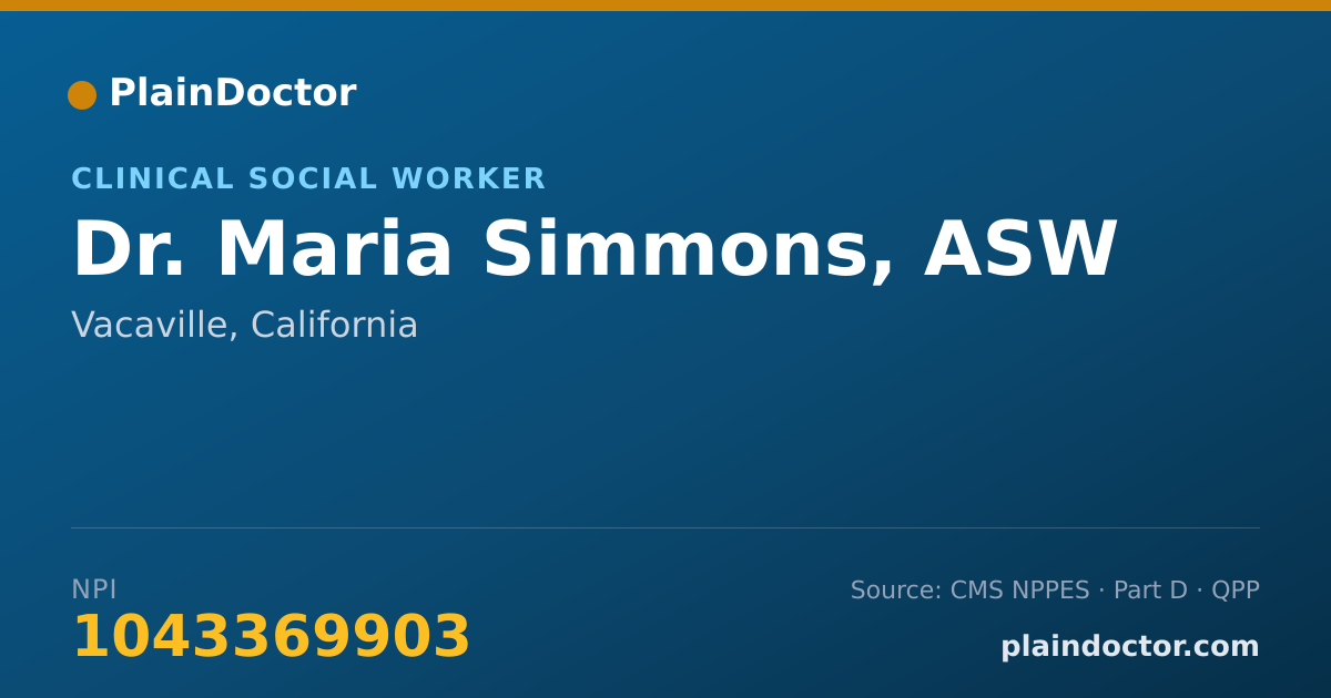 Shareable card for Maria Simmons, ASW - Clinical Social Worker, Vacaville, CA
