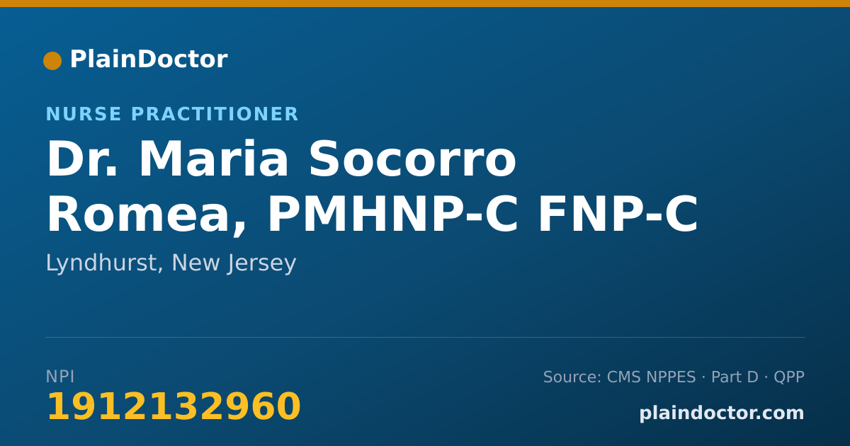 Shareable card for Maria Socorro Romea, PMHNP-C FNP-C ANP-BC - Nurse Practitioner, Lyndhurst, NJ