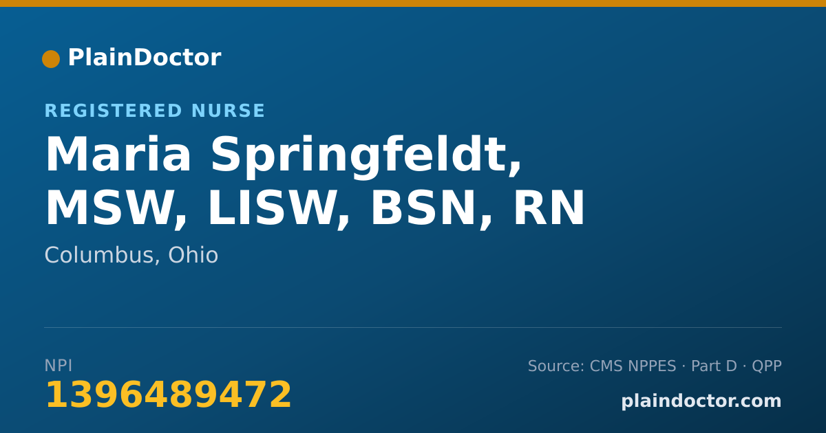 Shareable card for Maria Springfeldt, MSW, LISW, BSN, RN - Registered Nurse, Columbus, OH