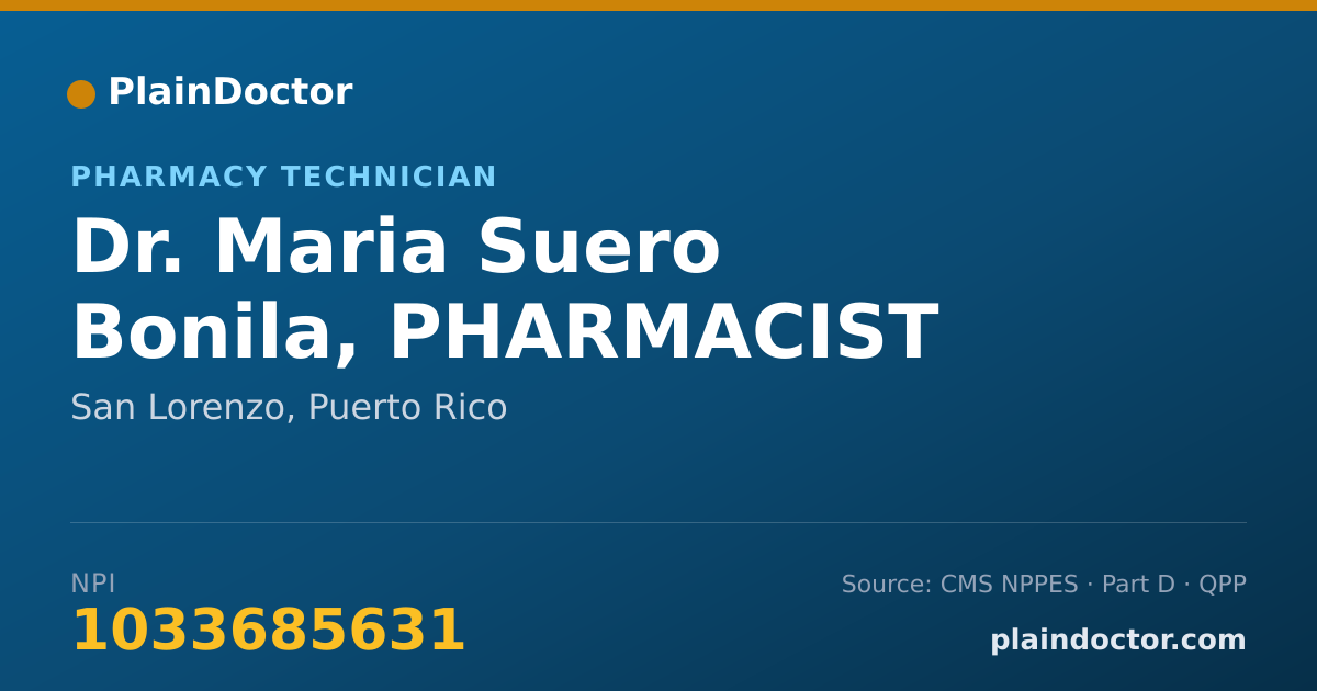 Shareable card for Maria Suero Bonila, PHARMACIST TECH - Pharmacy Technician, San Lorenzo, PR