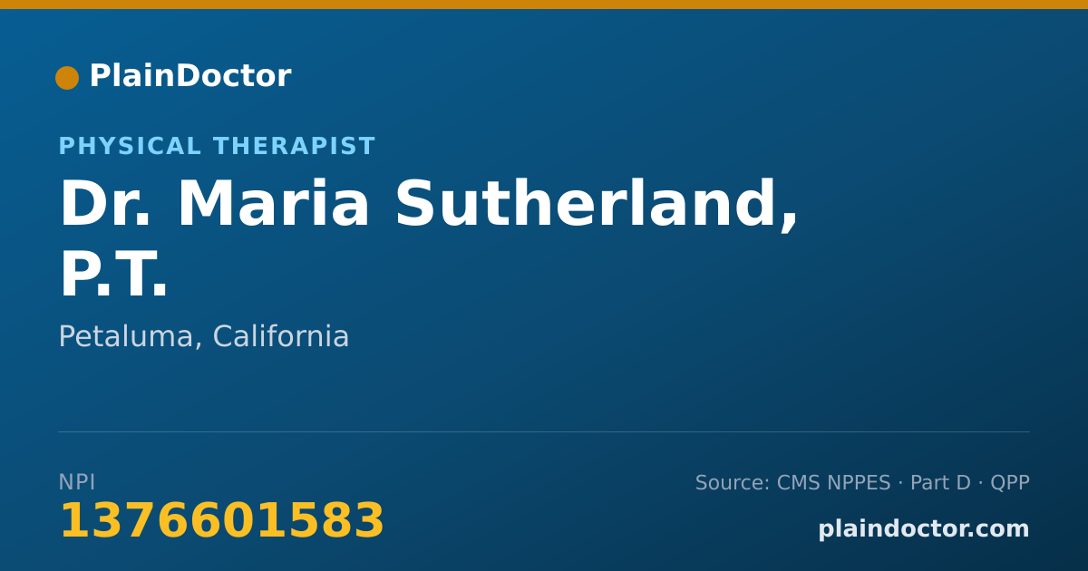 Shareable card for Maria Sutherland, P.T. - Physical Therapist, Petaluma, CA