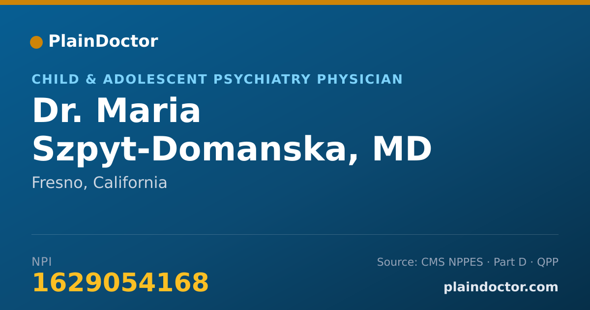 Shareable card for Maria Szpyt-Domanska, MD - Child & Adolescent Psychiatry Physician, Fresno, CA