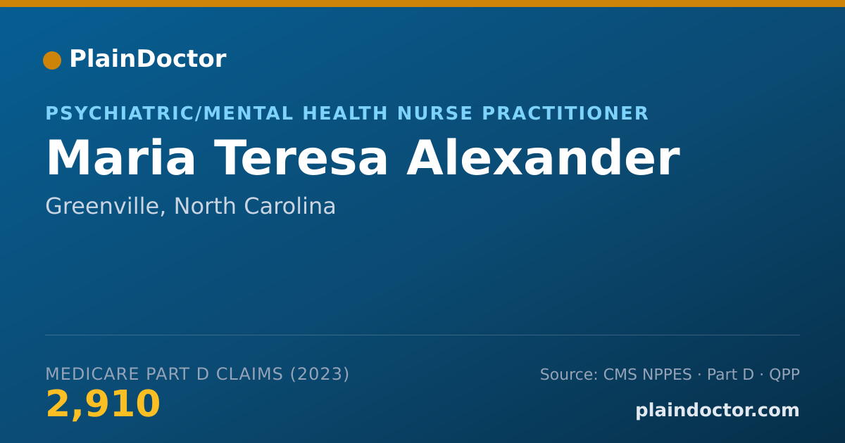 Shareable card for Maria Teresa Alexander - Psychiatric/Mental Health Nurse Practitioner, Greenville, NC