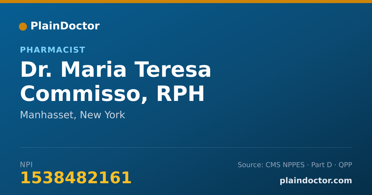 Shareable card for Maria Teresa Commisso, RPH - Pharmacist, Manhasset, NY