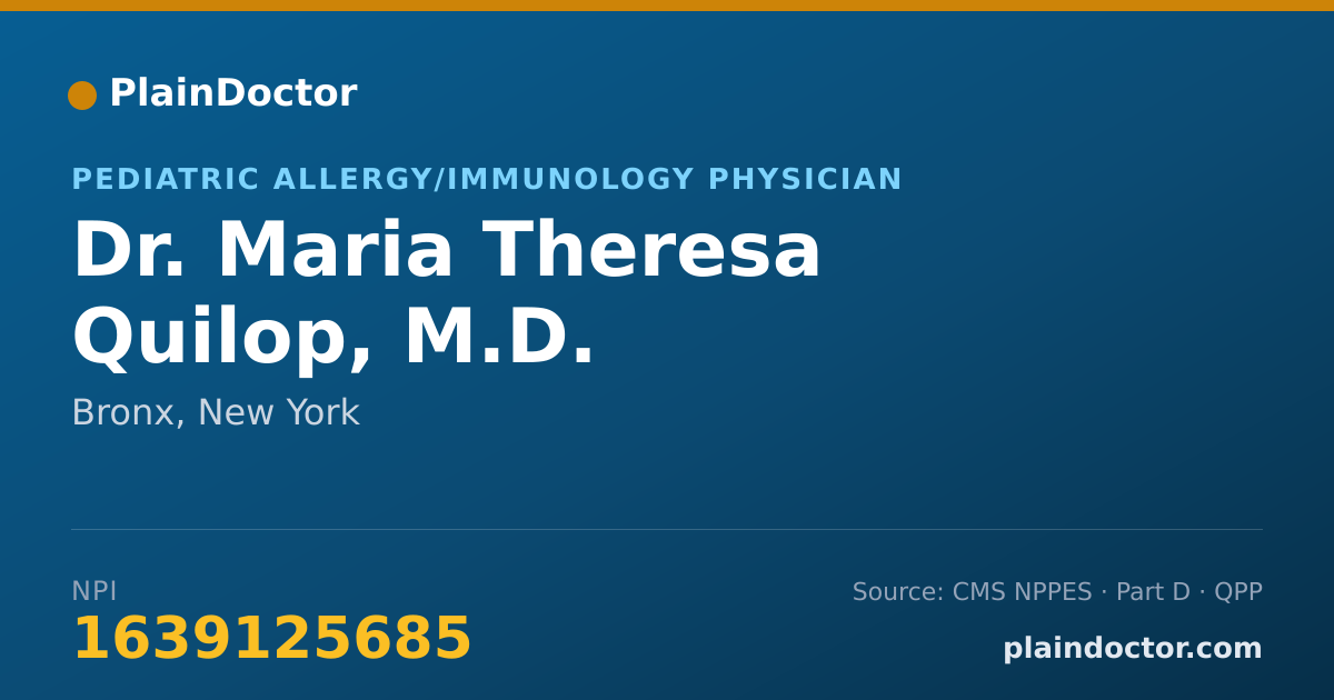 Shareable card for Maria Theresa Quilop, M.D. - Pediatric Allergy/Immunology Physician, Bronx, NY