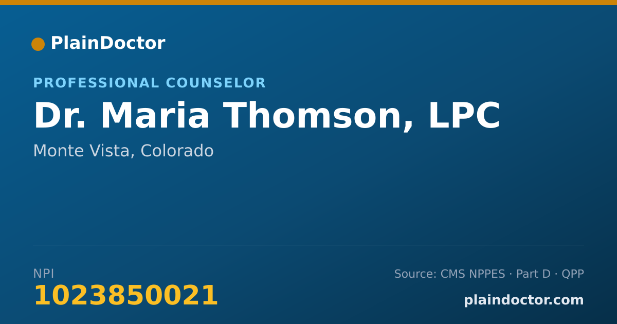 Shareable card for Maria Thomson, LPC - Professional Counselor, Monte Vista, CO