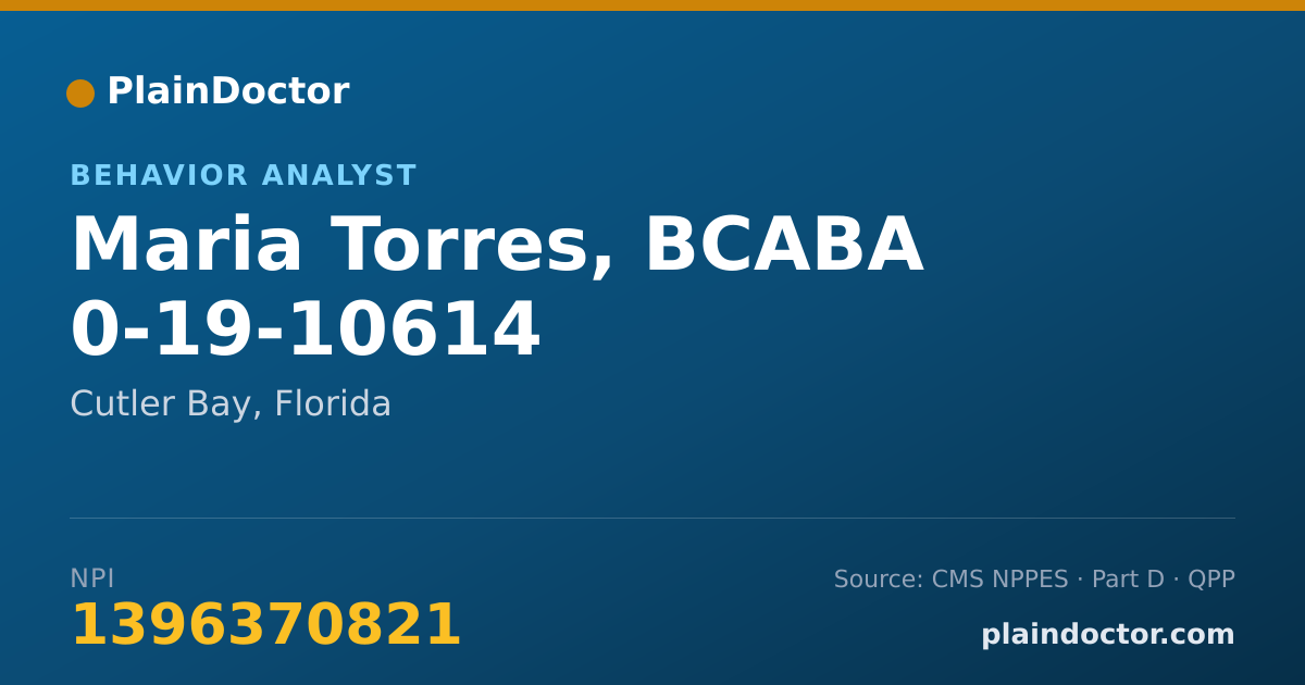 Shareable card for Maria Torres, BCABA 0-19-10614 - Behavior Analyst, Cutler Bay, FL