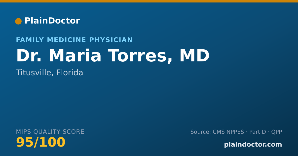 Shareable card for Maria Torres, MD - Family Medicine Physician, Titusville, FL