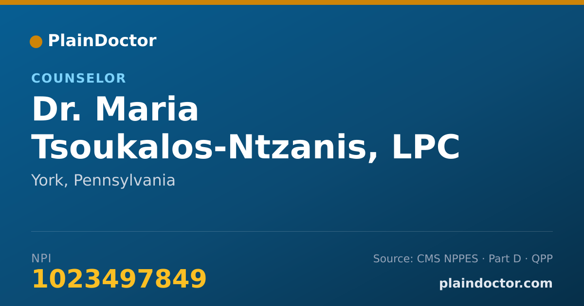 Shareable card for Maria Tsoukalos-Ntzanis, LPC - Counselor, York, PA