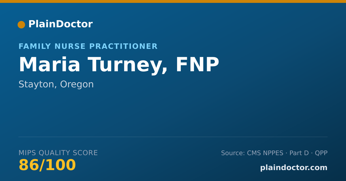 Shareable card for Maria Turney, FNP - Family Nurse Practitioner, Stayton, OR