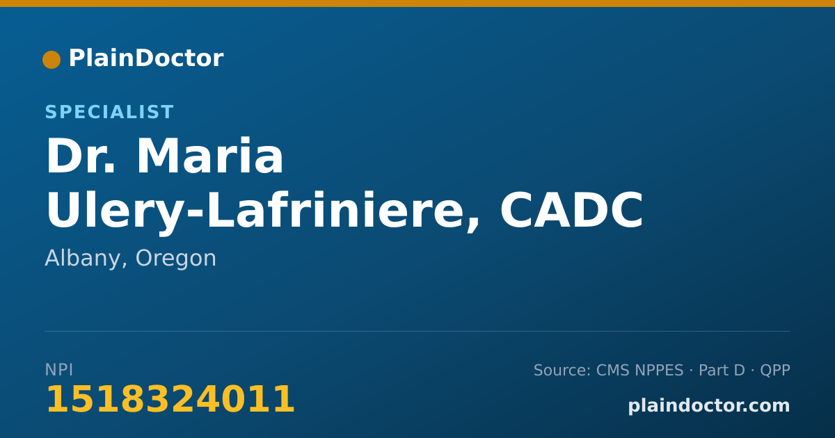 Shareable card for Maria Ulery-Lafriniere, CADC II - Specialist, Albany, OR