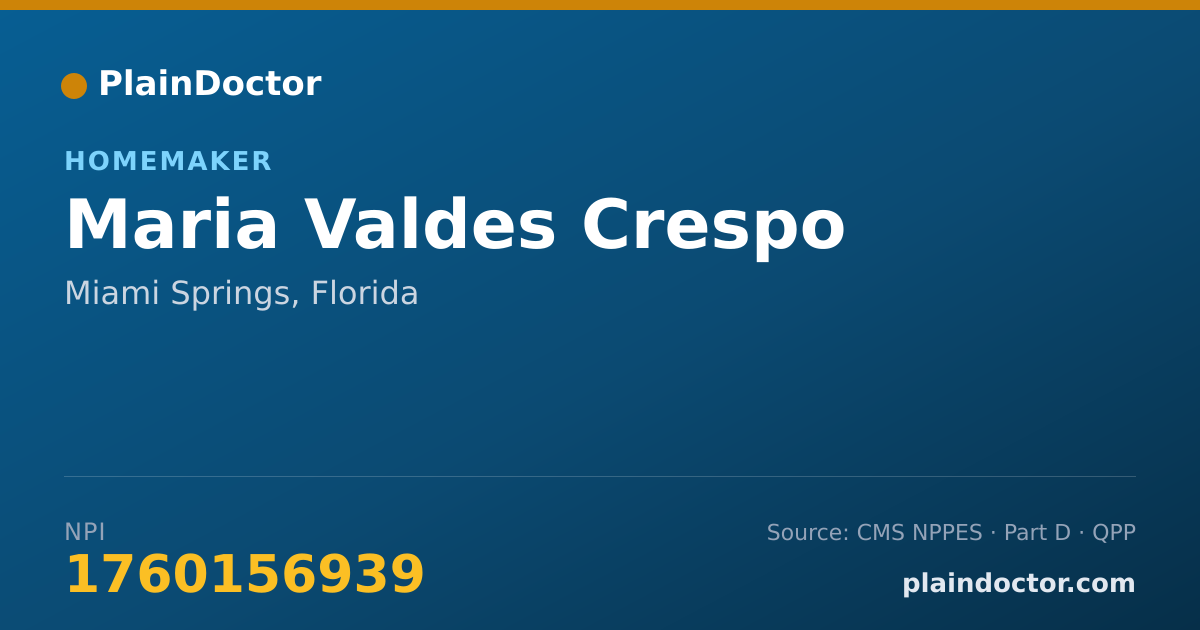 Shareable card for Maria Valdes Crespo - Homemaker, Miami Springs, FL