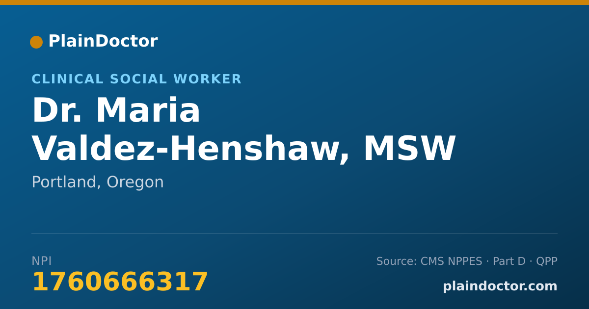 Shareable card for Maria Valdez-Henshaw, MSW - Clinical Social Worker, Portland, OR