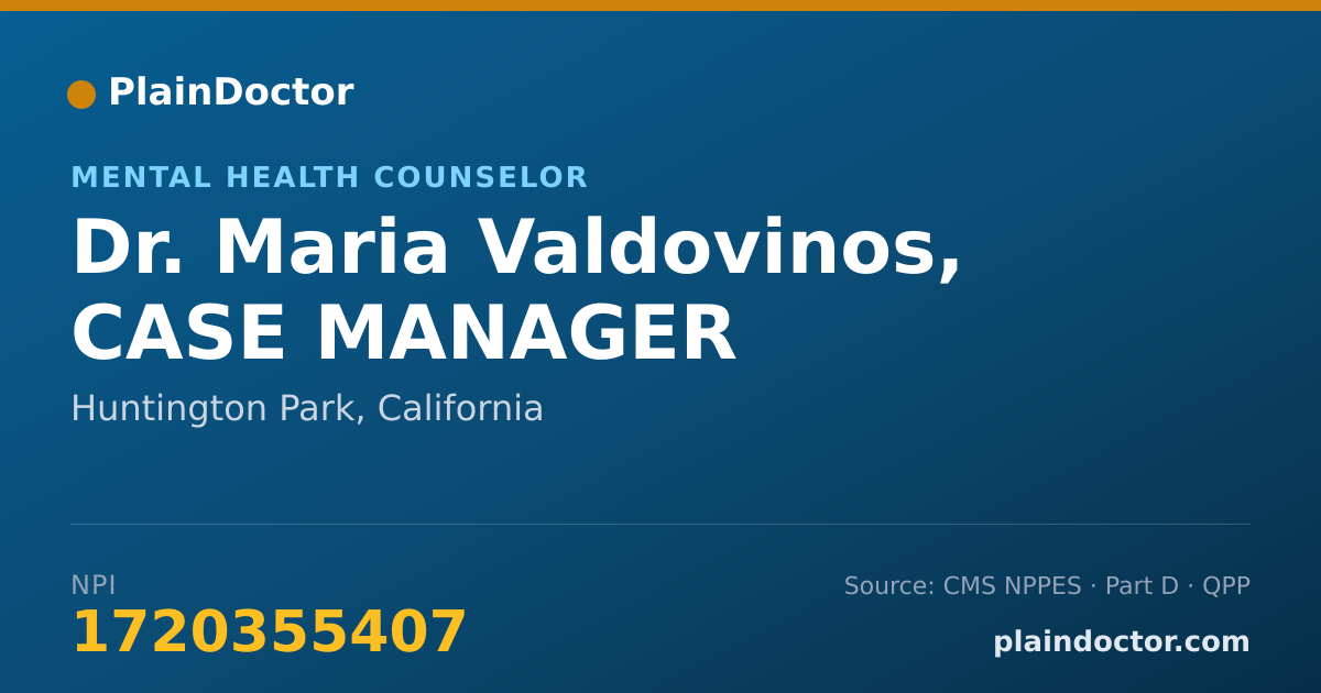 Shareable card for Maria Valdovinos, CASE MANAGER - Mental Health Counselor, Huntington Park, CA