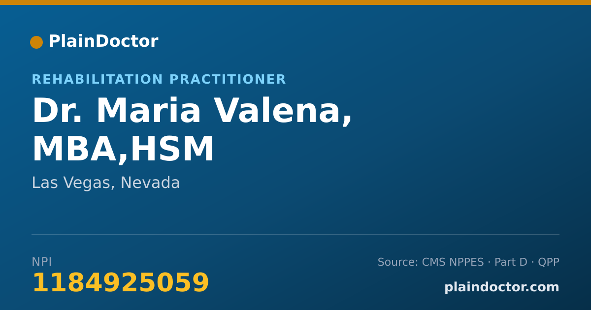 Shareable card for Maria Valena, MBA,HSM - Rehabilitation Practitioner, Las Vegas, NV