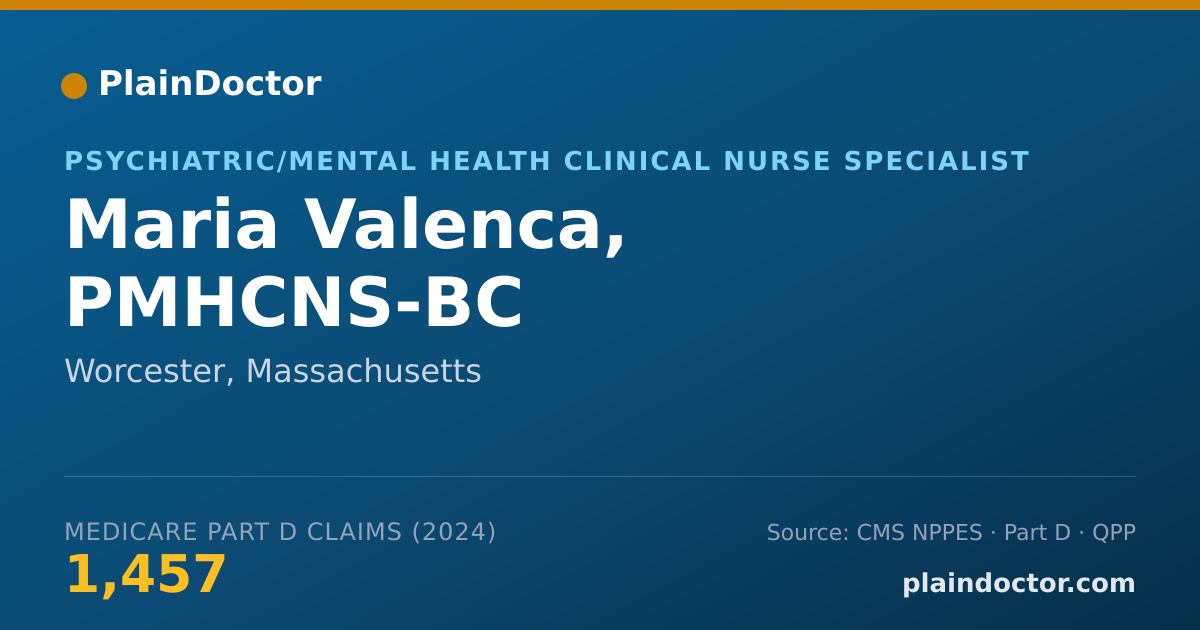 Shareable card for Maria Valenca, PMHCNS-BC - Psychiatric/Mental Health Clinical Nurse Specialist, Worcester, MA