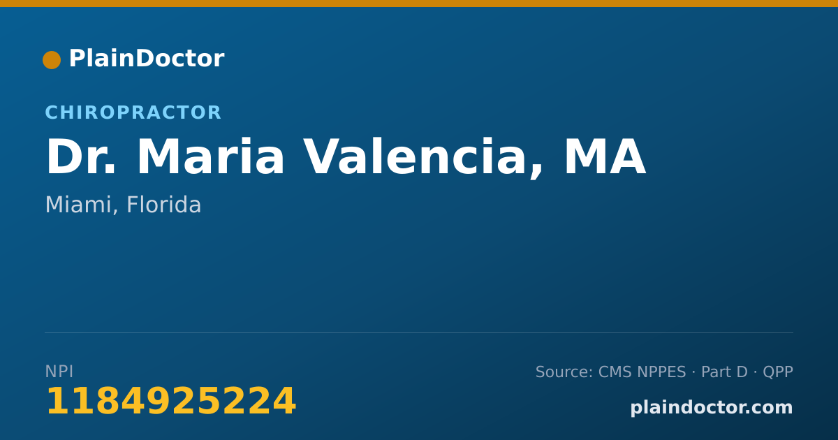 Shareable card for Maria Valencia, MA - Chiropractor, Miami, FL