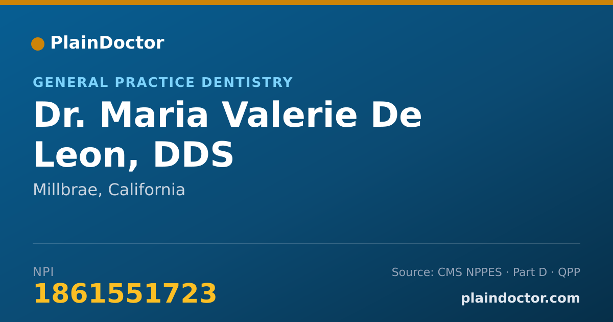 Shareable card for Maria Valerie De Leon, DDS - General Practice Dentistry, Millbrae, CA