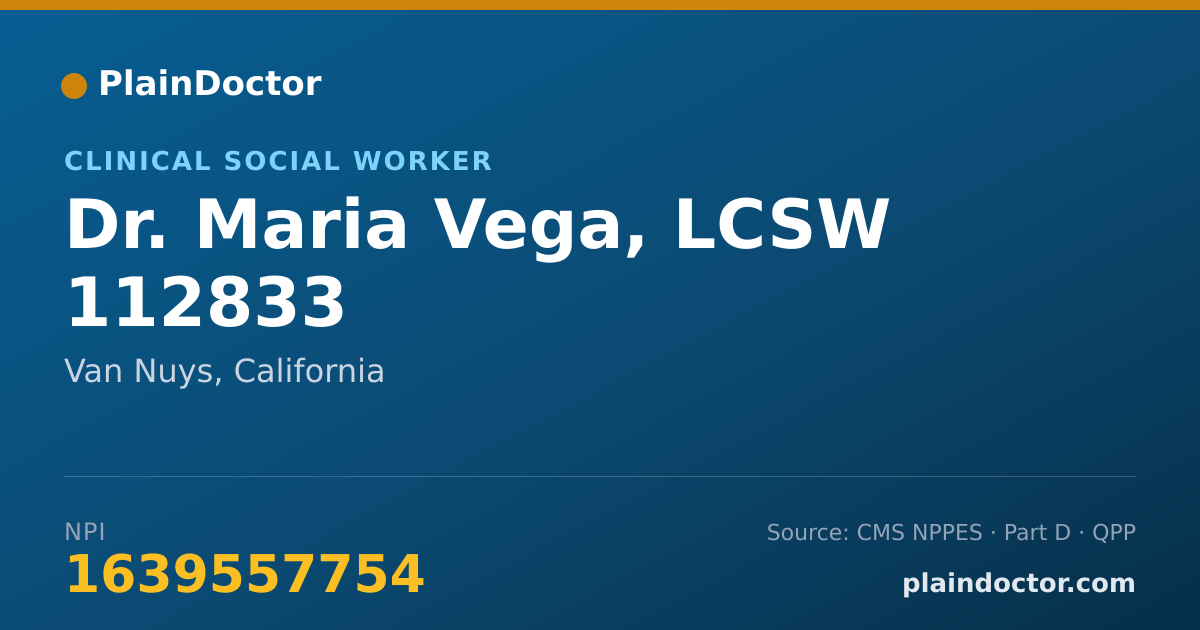 Shareable card for Maria Vega, LCSW 112833 - Clinical Social Worker, Van Nuys, CA