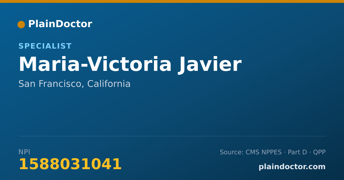 Shareable card for Maria-Victoria Javier - Specialist, San Francisco, CA