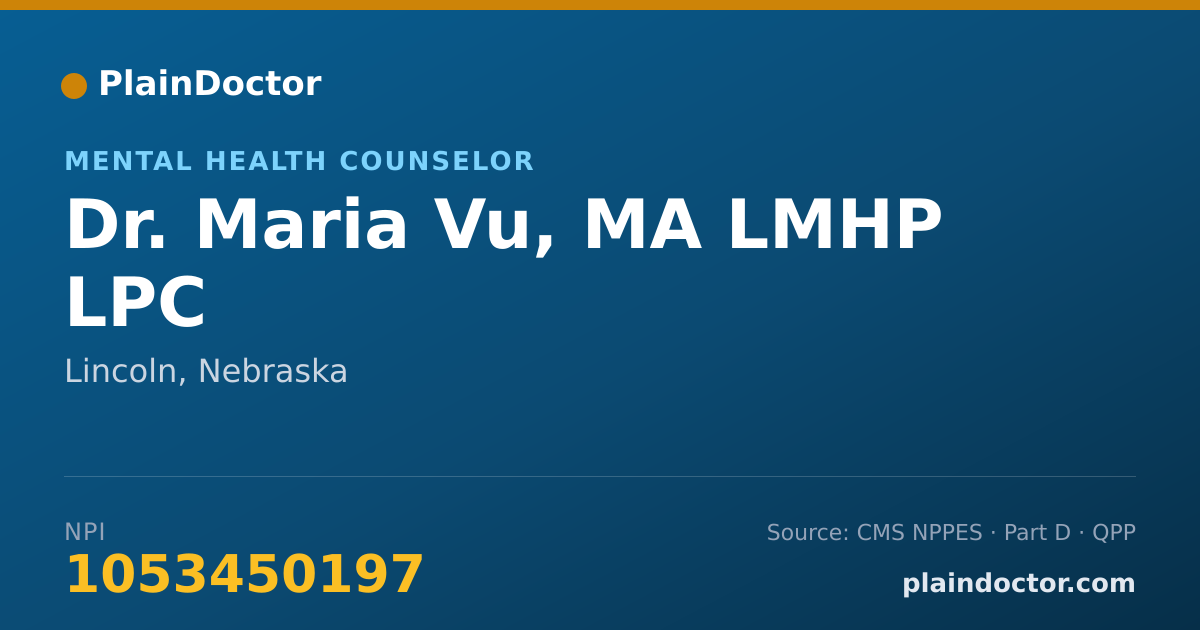 Shareable card for Maria Vu, MA LMHP LPC - Mental Health Counselor, Lincoln, NE