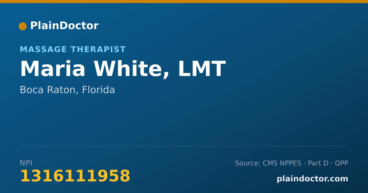 Shareable card for Maria White, LMT - Massage Therapist, Boca Raton, FL