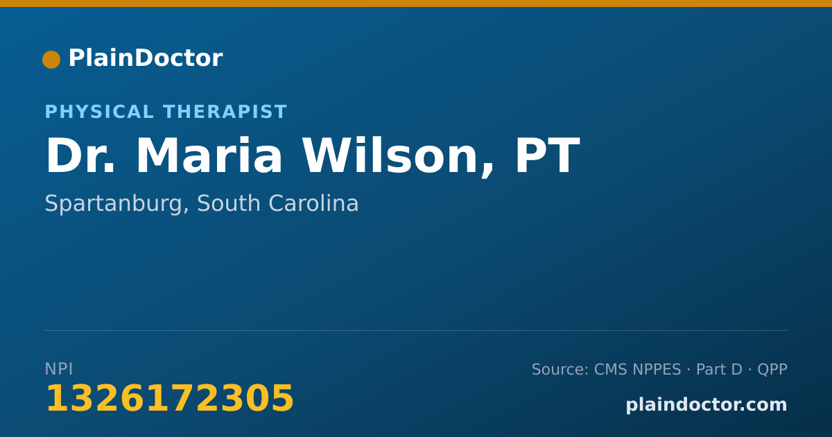 Shareable card for Maria Wilson, PT - Physical Therapist, Spartanburg, SC