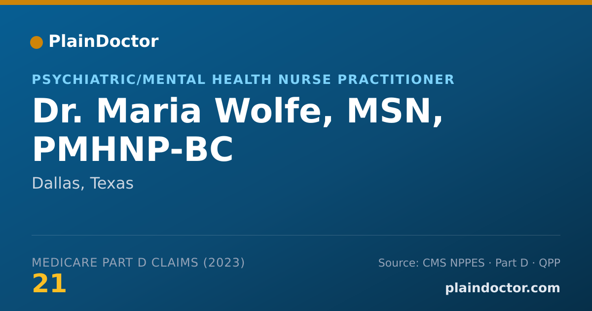Shareable card for Maria Wolfe, MSN, PMHNP-BC - Psychiatric/Mental Health Nurse Practitioner, Dallas, TX