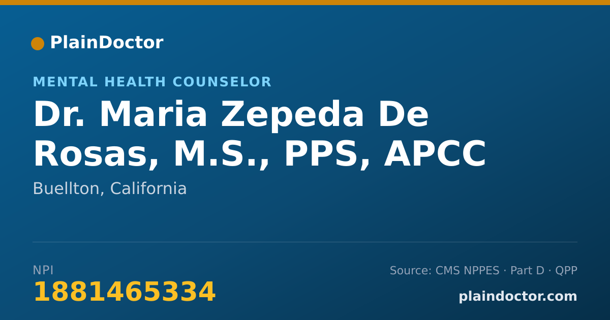 Shareable card for Maria Zepeda De Rosas, M.S., PPS, APCC - Mental Health Counselor, Buellton, CA