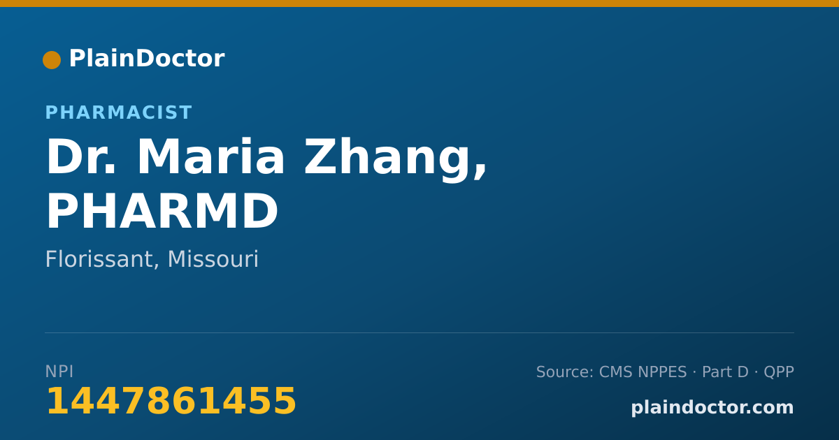 Shareable card for Maria Zhang, PHARMD - Pharmacist, Florissant, MO