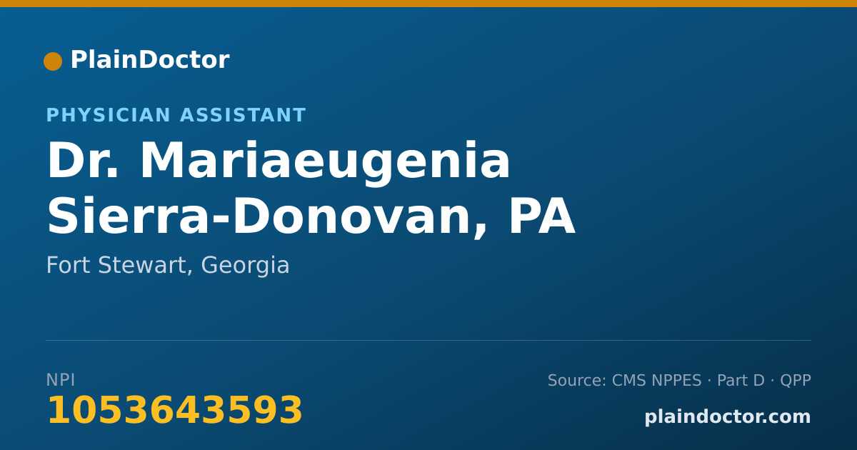 Shareable card for Mariaeugenia Sierra-Donovan, PA - Physician Assistant, Fort Stewart, GA