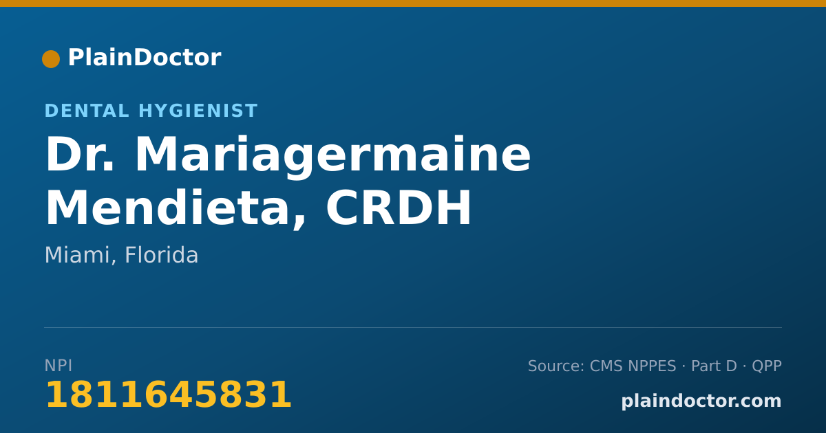 Shareable card for Mariagermaine Mendieta, CRDH - Dental Hygienist, Miami, FL