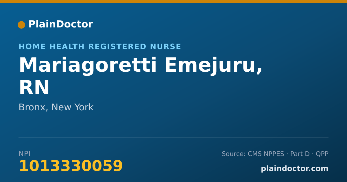 Shareable card for Mariagoretti Emejuru, RN - Home Health Registered Nurse, Bronx, NY