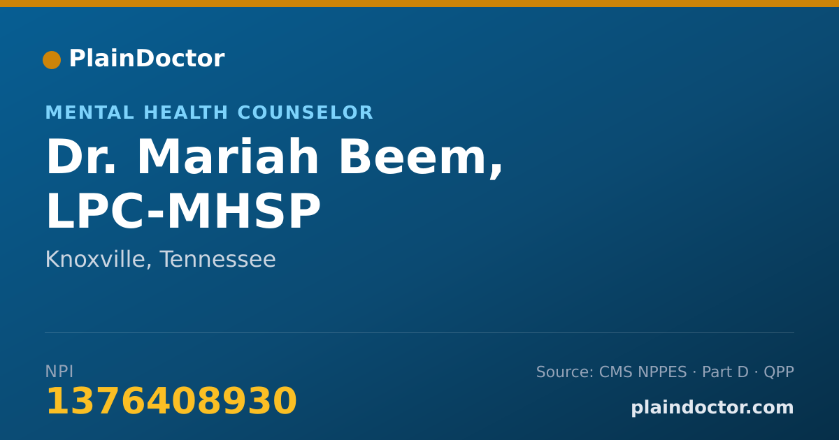 Shareable card for Mariah Beem, LPC-MHSP - Mental Health Counselor, Knoxville, TN