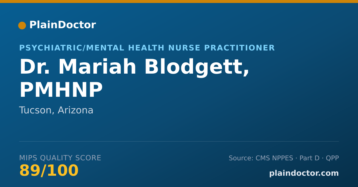 Shareable card for Mariah Blodgett, PMHNP - Psychiatric/Mental Health Nurse Practitioner, Tucson, AZ