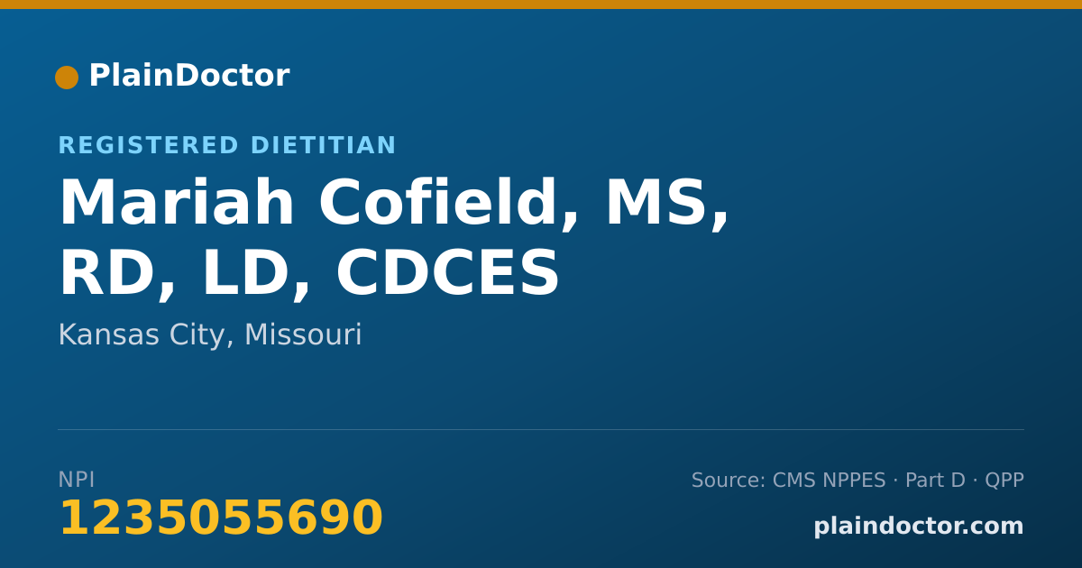 Shareable card for Mariah Cofield, MS, RD, LD, CDCES - Registered Dietitian, Kansas City, MO
