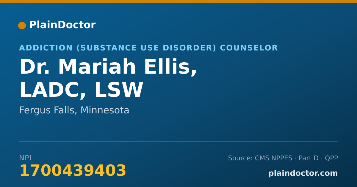 Shareable card for Mariah Ellis, LADC, LSW - Addiction (Substance Use Disorder) Counselor, Fergus Falls, MN