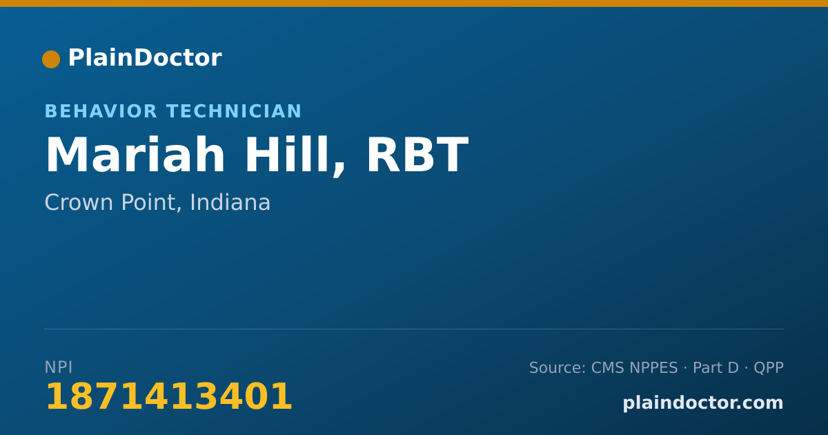 Shareable card for Mariah Hill, RBT - Behavior Technician, Crown Point, IN