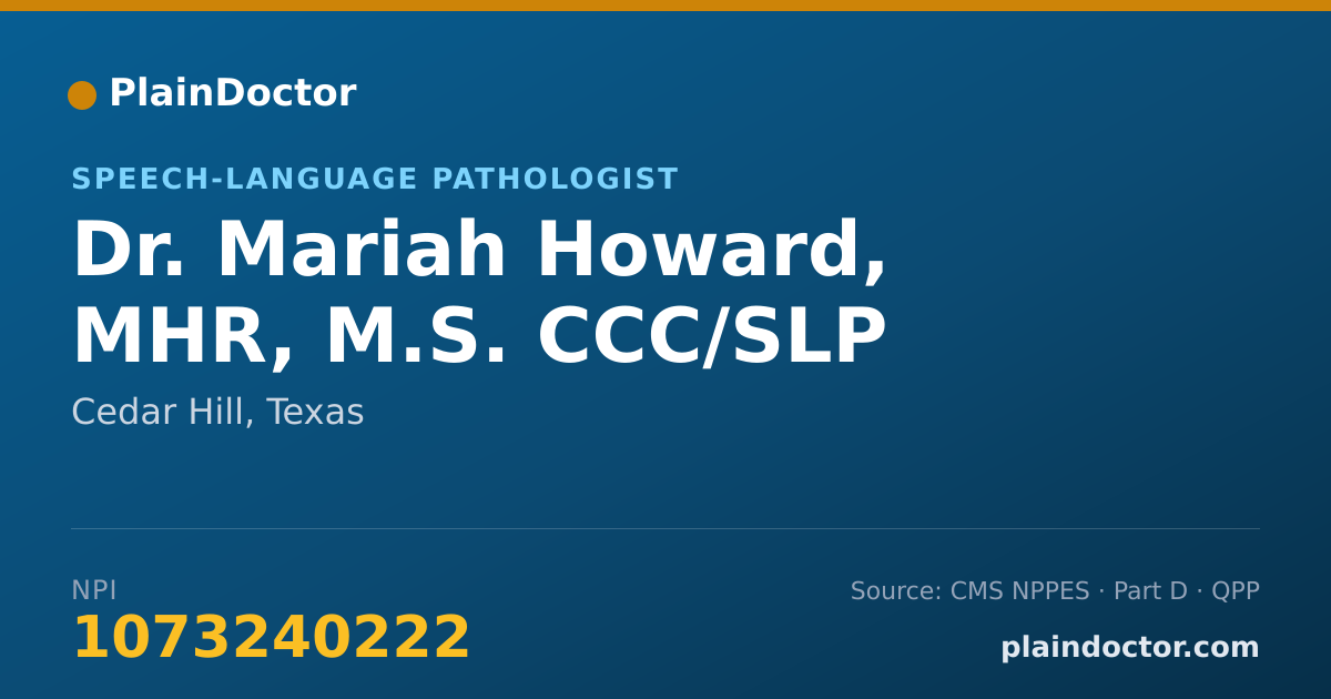 Shareable card for Mariah Howard, MHR, M.S. CCC/SLP - Speech-Language Pathologist, Cedar Hill, TX