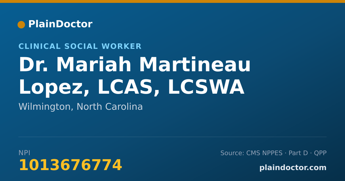 Shareable card for Mariah Martineau Lopez, LCAS, LCSWA - Clinical Social Worker, Wilmington, NC