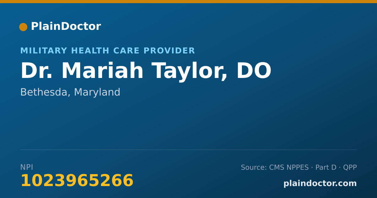 Shareable card for Mariah Taylor, DO - Military Health Care Provider, Bethesda, MD