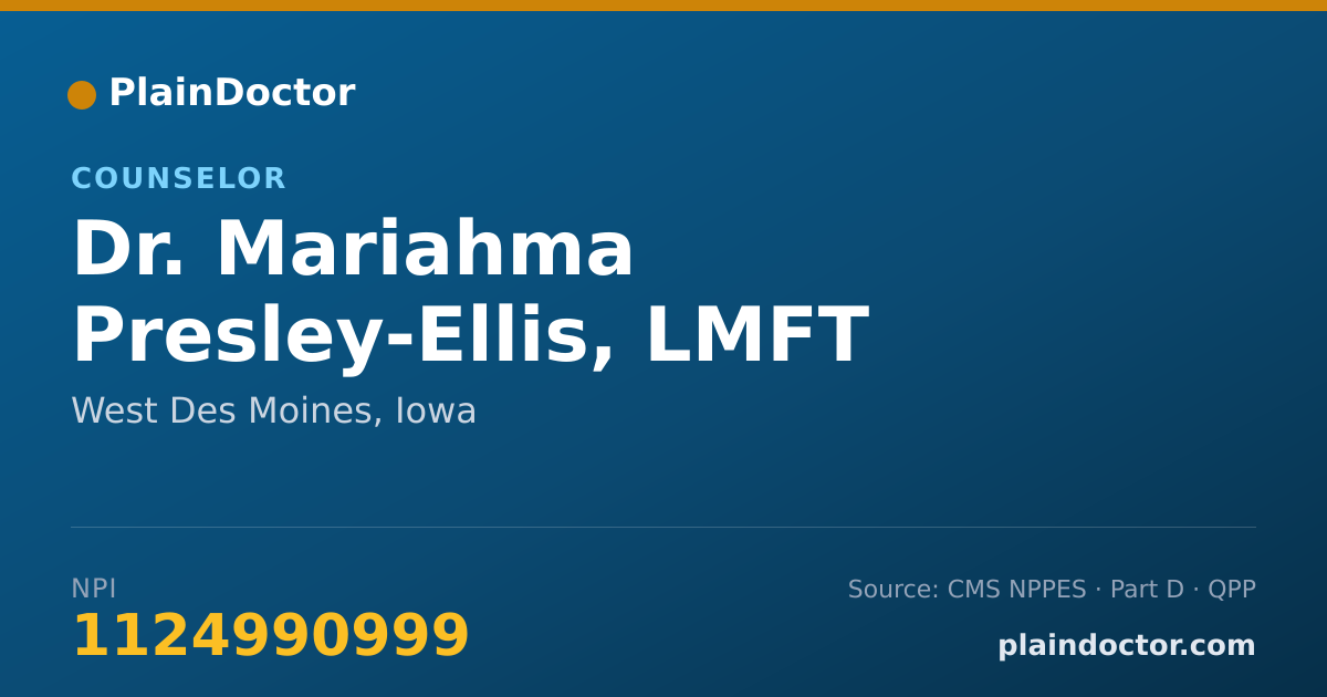 Shareable card for Mariahma Presley-Ellis, LMFT - Counselor, West Des Moines, IA