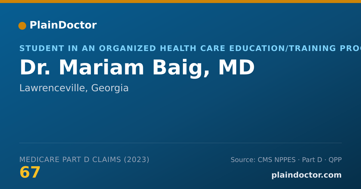 Shareable card for Mariam Baig, MD - Student in an Organized Health Care Education/Training Program, Lawrenceville, GA